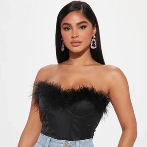 Fashion Nova Black Feather Frenzy Corset Top Size M